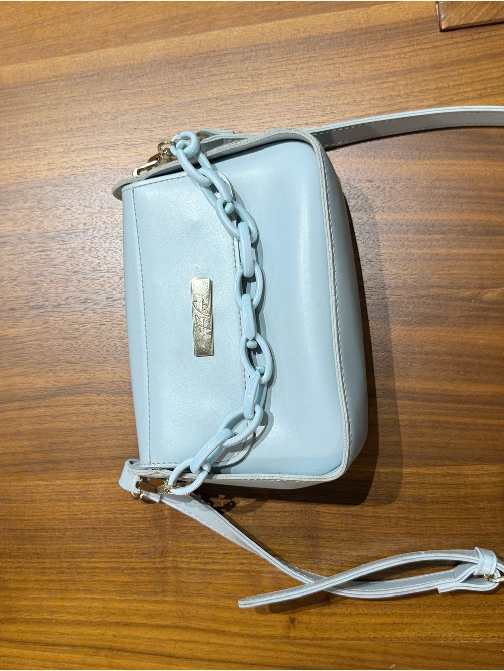 Light Blue Crossbody Bag with Chain Accent